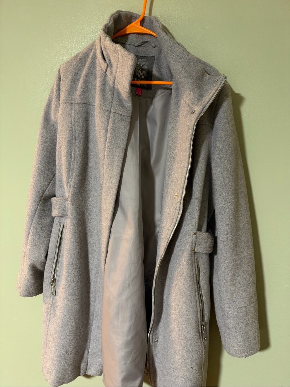 Vince Camuto Light Gray Wool-Blend Pea Coat with Stand Collar